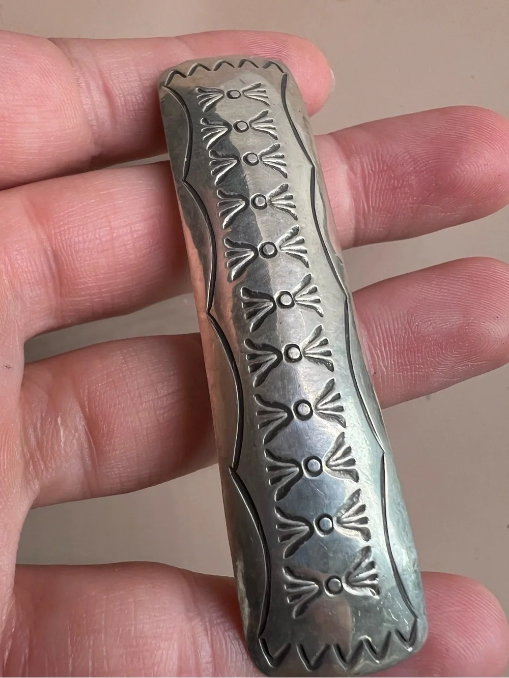 Sterling Silver Tone Etched Hair Clip